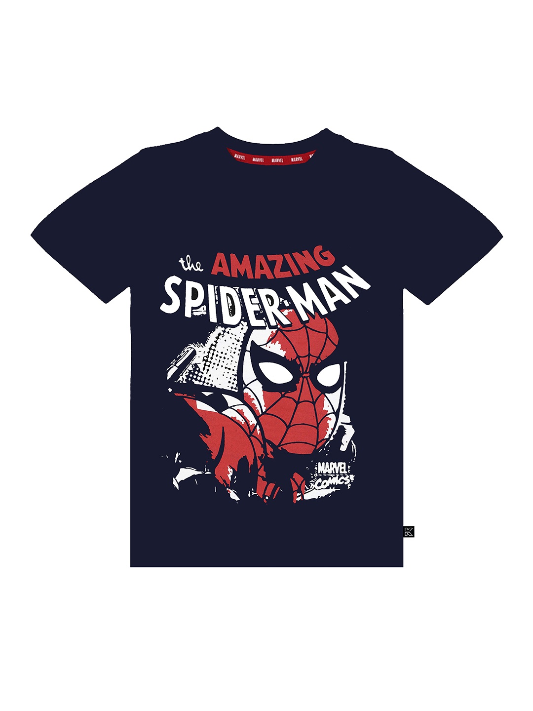 

KINSEY Boys Navy Blue Typography Spider-Man Printed T-shirt