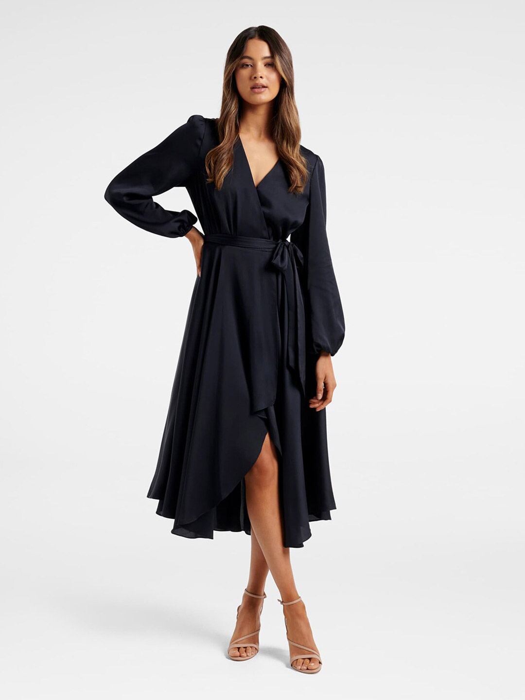 

Forever New Navy Blue Satin Midi Dress
