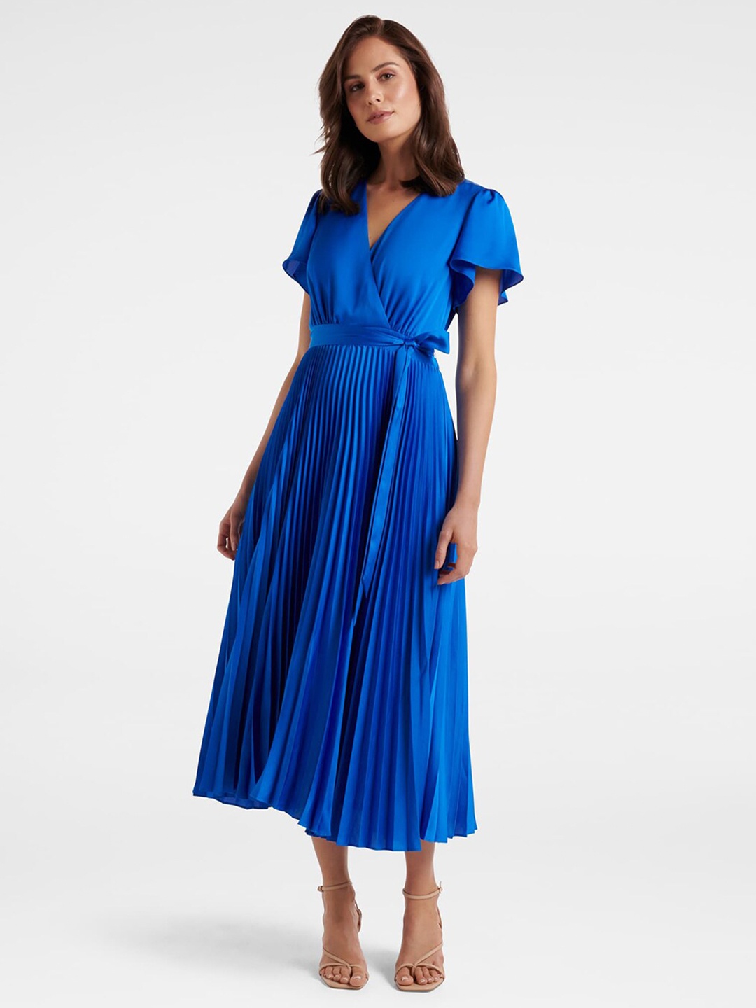 

Forever New Navy Blue Satin Midi Dress