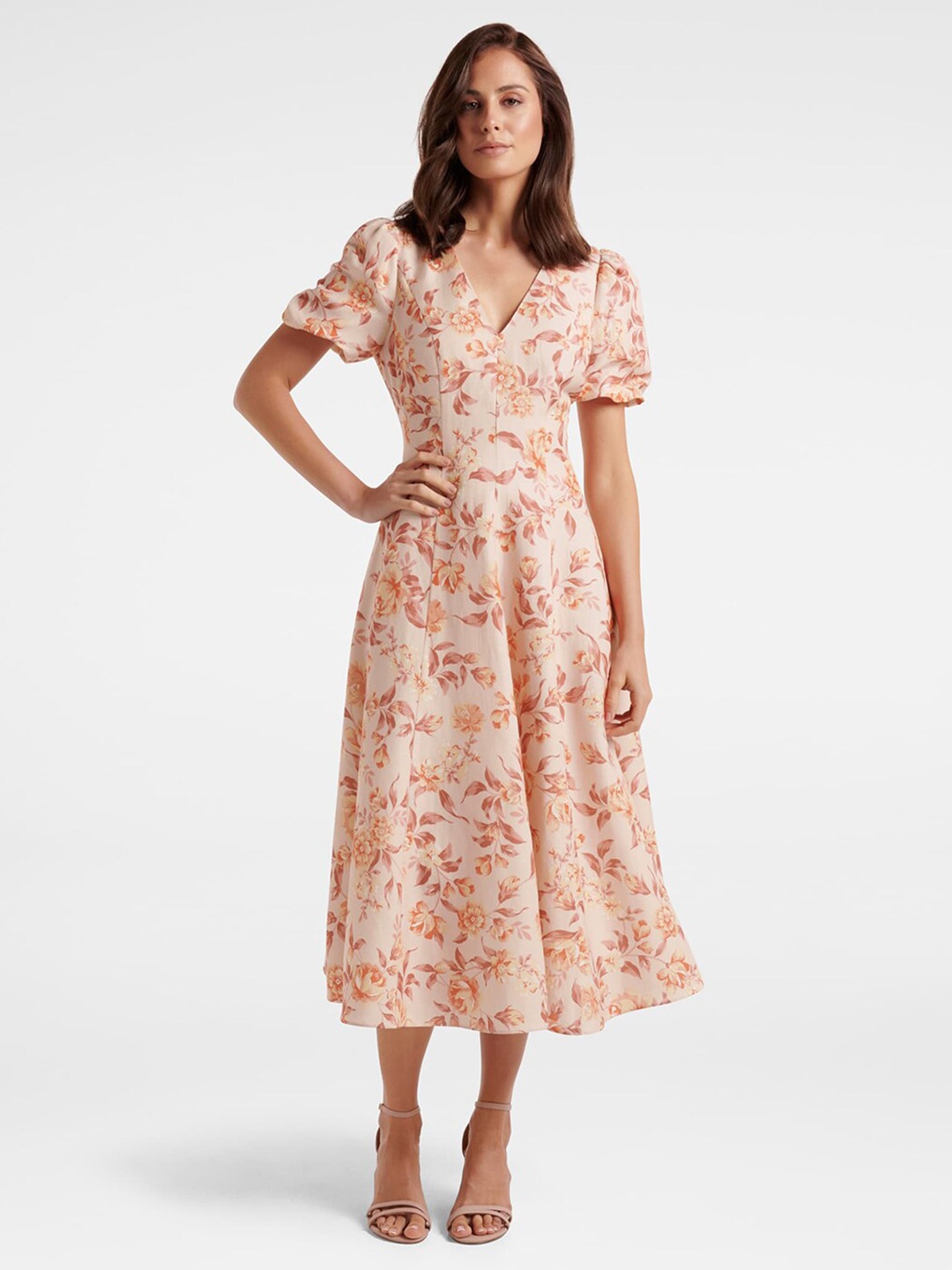 

Forever New Pink Floral Linen Midi Dress