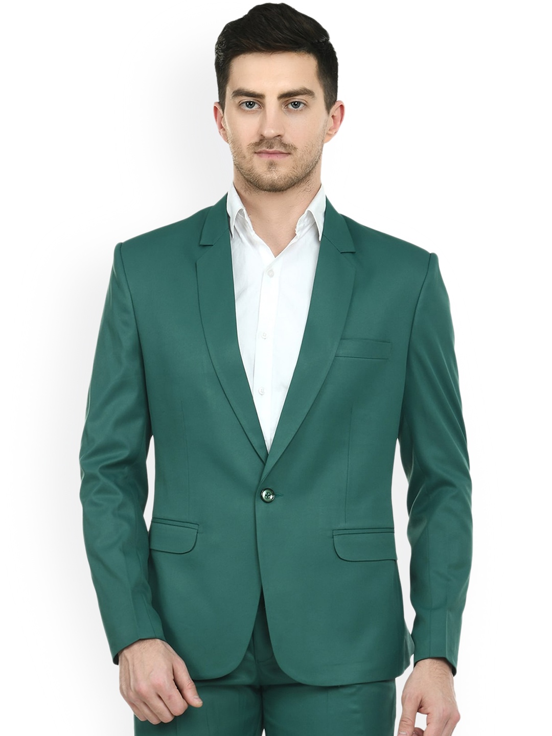 

TrulyFeb Men Green Solid Single Breasted Slim Fit Formal Blazer