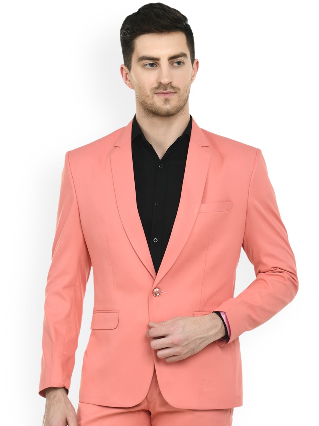 

TrulyFeb Men Peach-Coloured Solid Single Breasted Slim Fit Formal Blazer