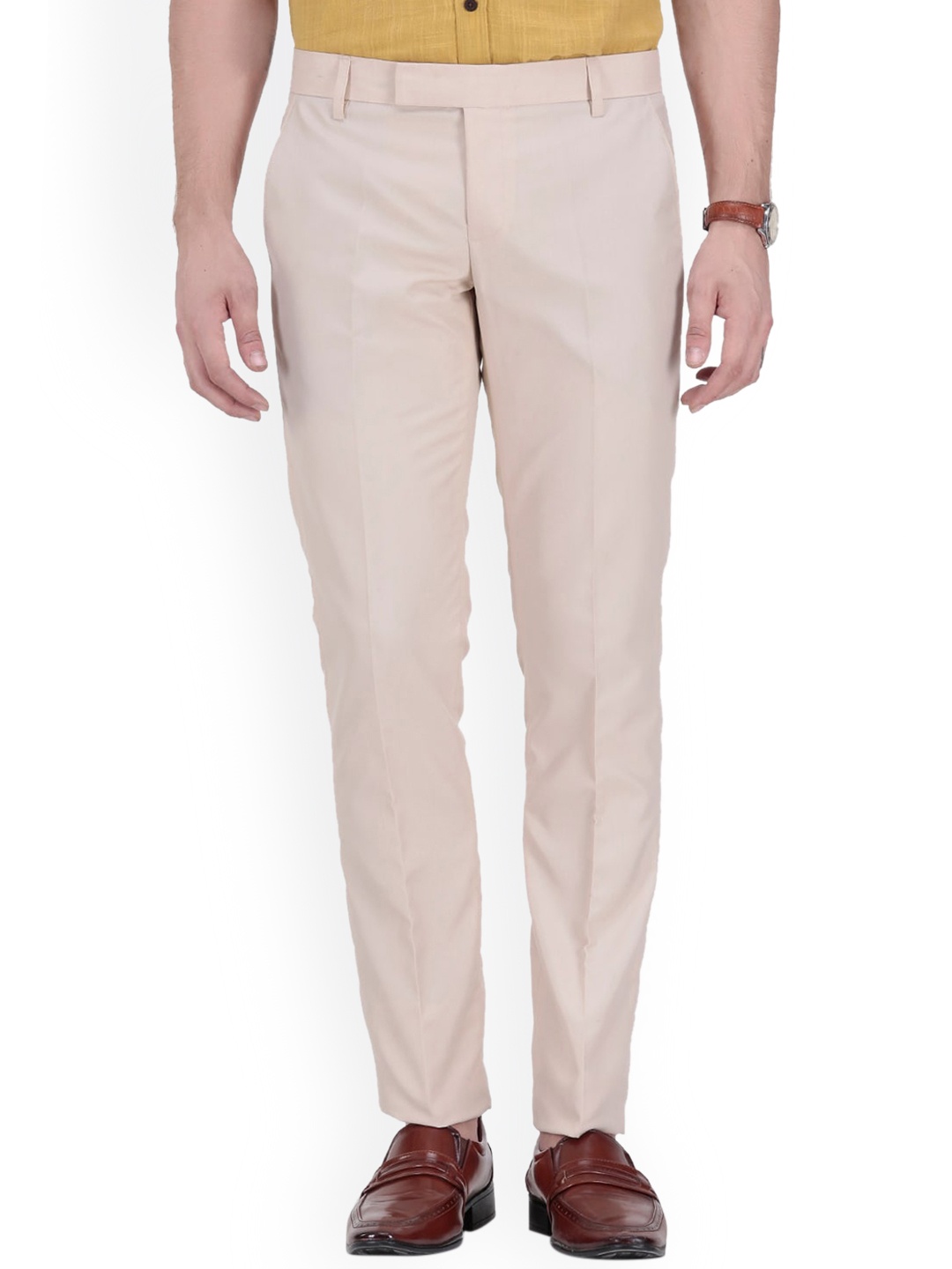 

Vandnam Fabrics Men Beige Smart Slim Fit Trousers