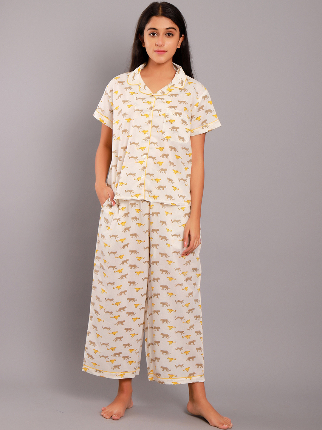 

GAURANCHE Women Beige Printed Night suit