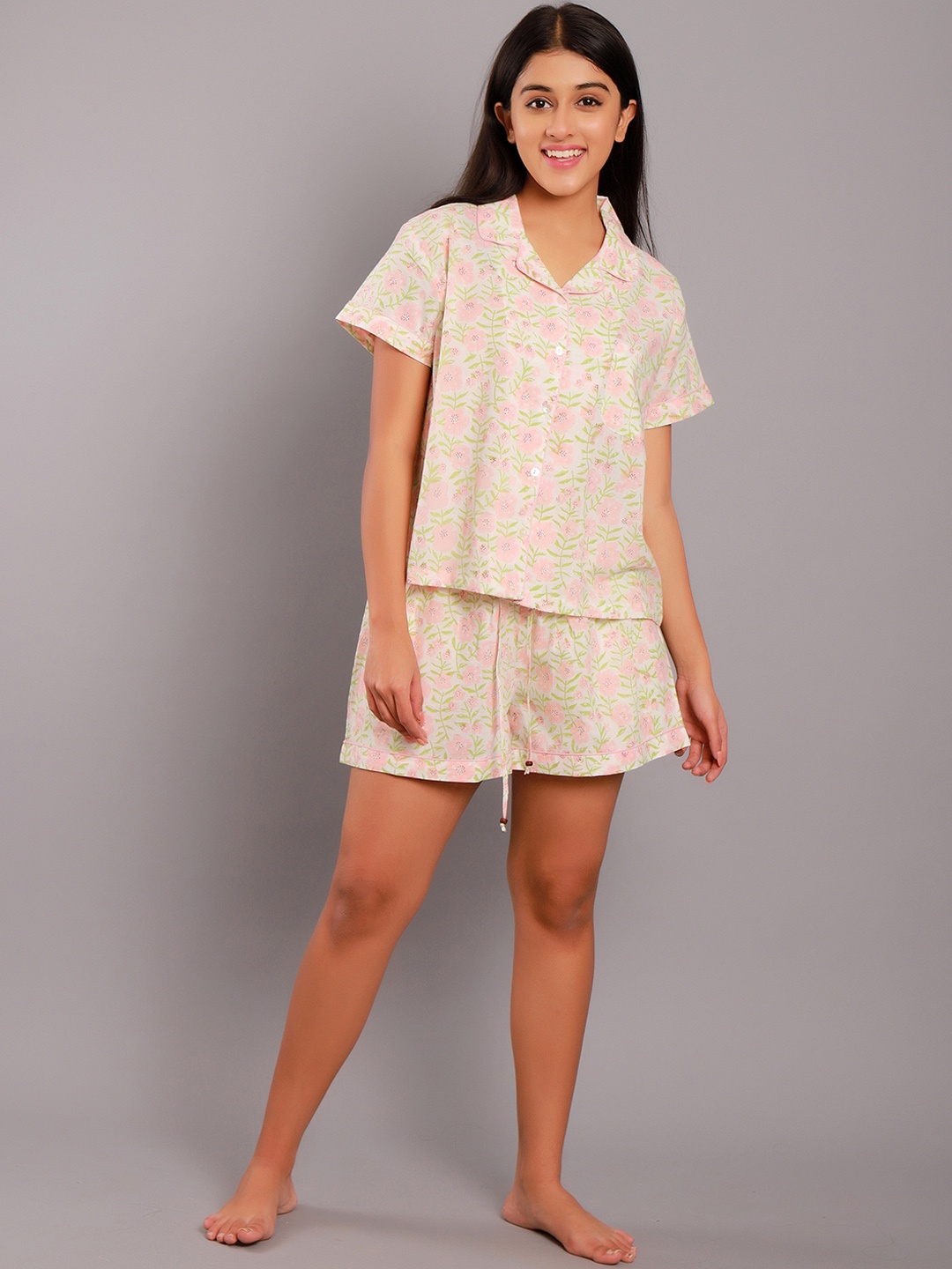 

GAURANCHE Women Pink Printed Pure Cotton Night suit
