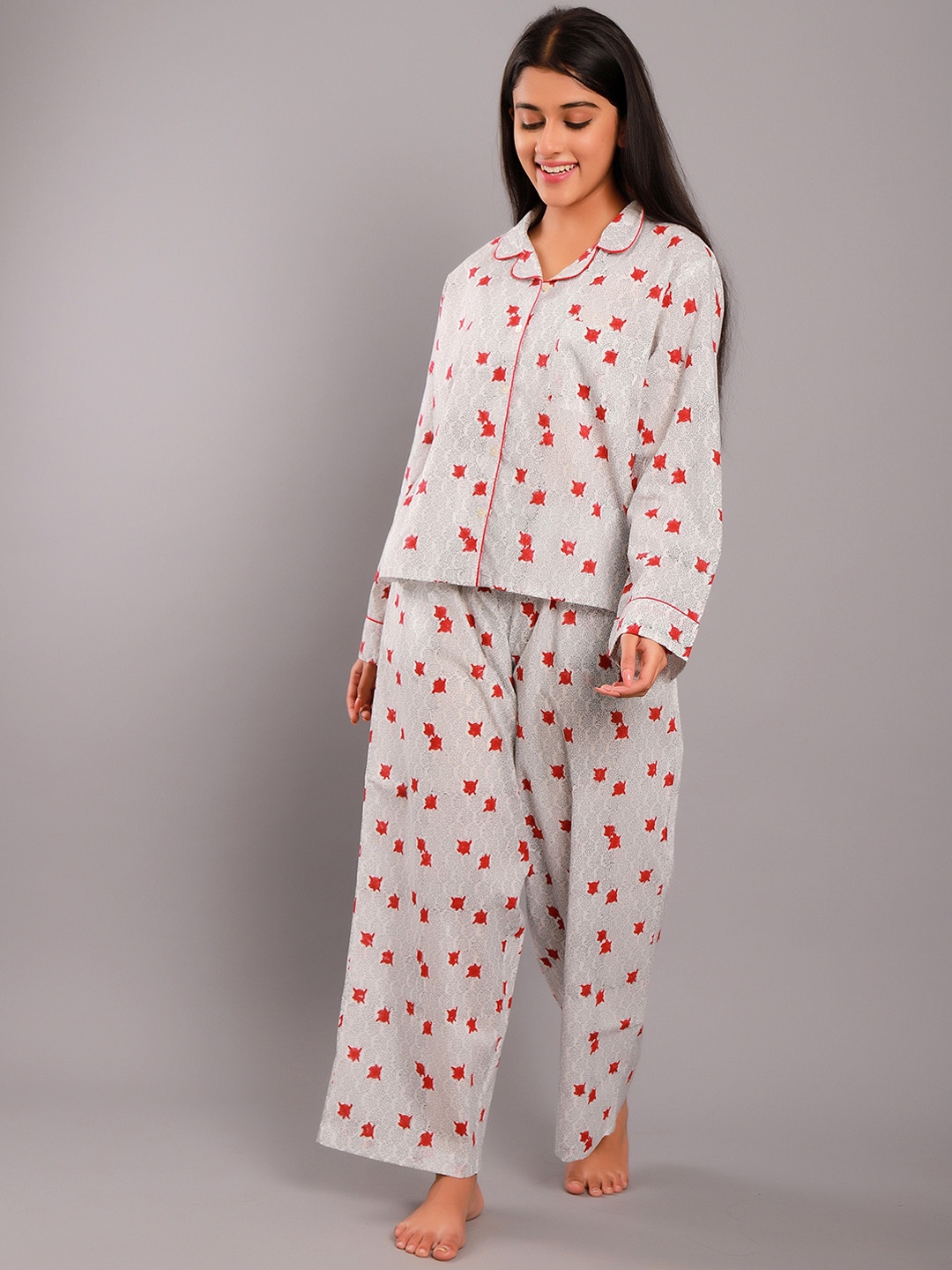 

GAURANCHE Women Red Printed Pure Cotton Night suit