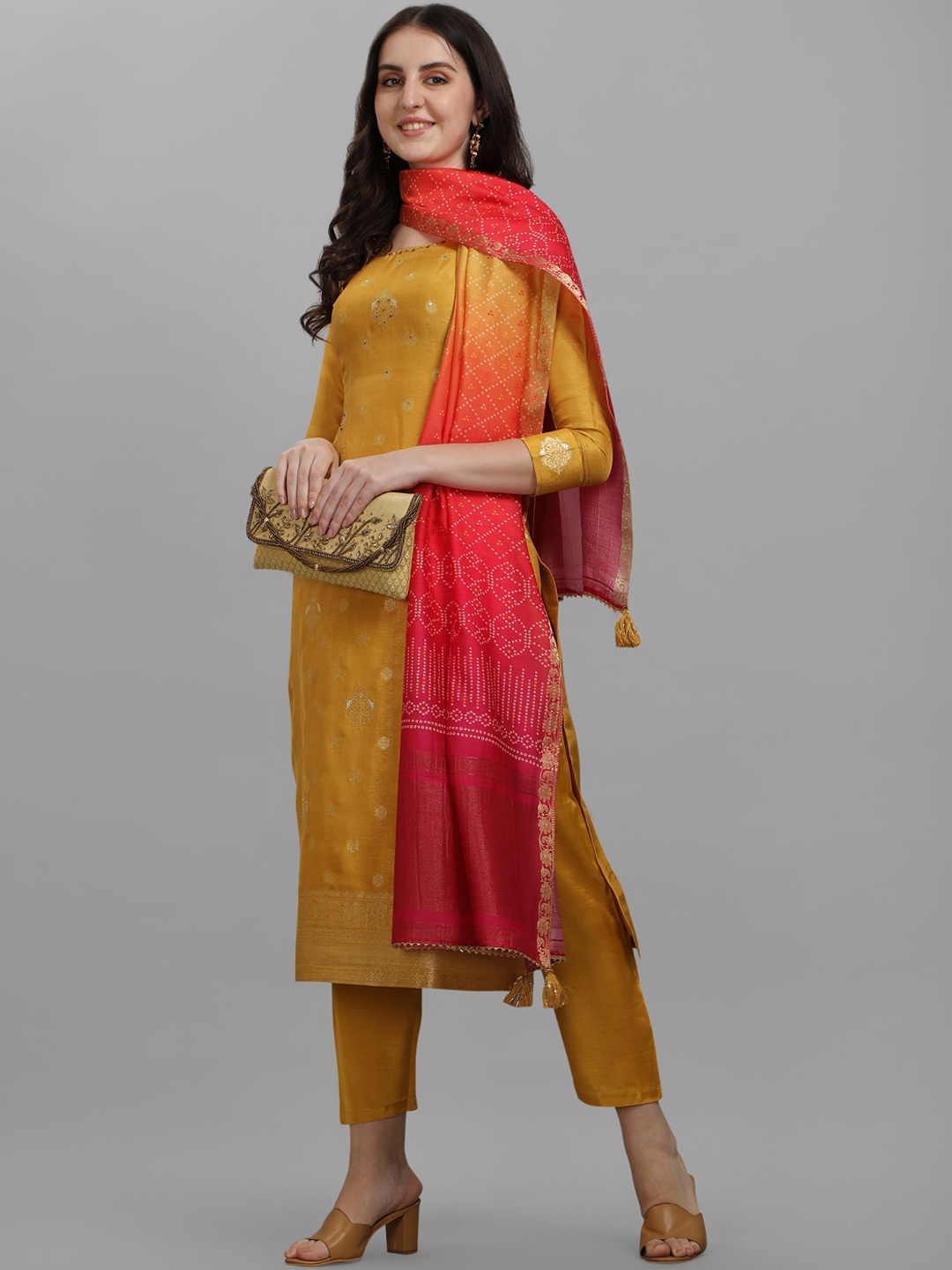 

Seerat Women Yellow Floral Embroidered Pure Silk Kurta with Trousers