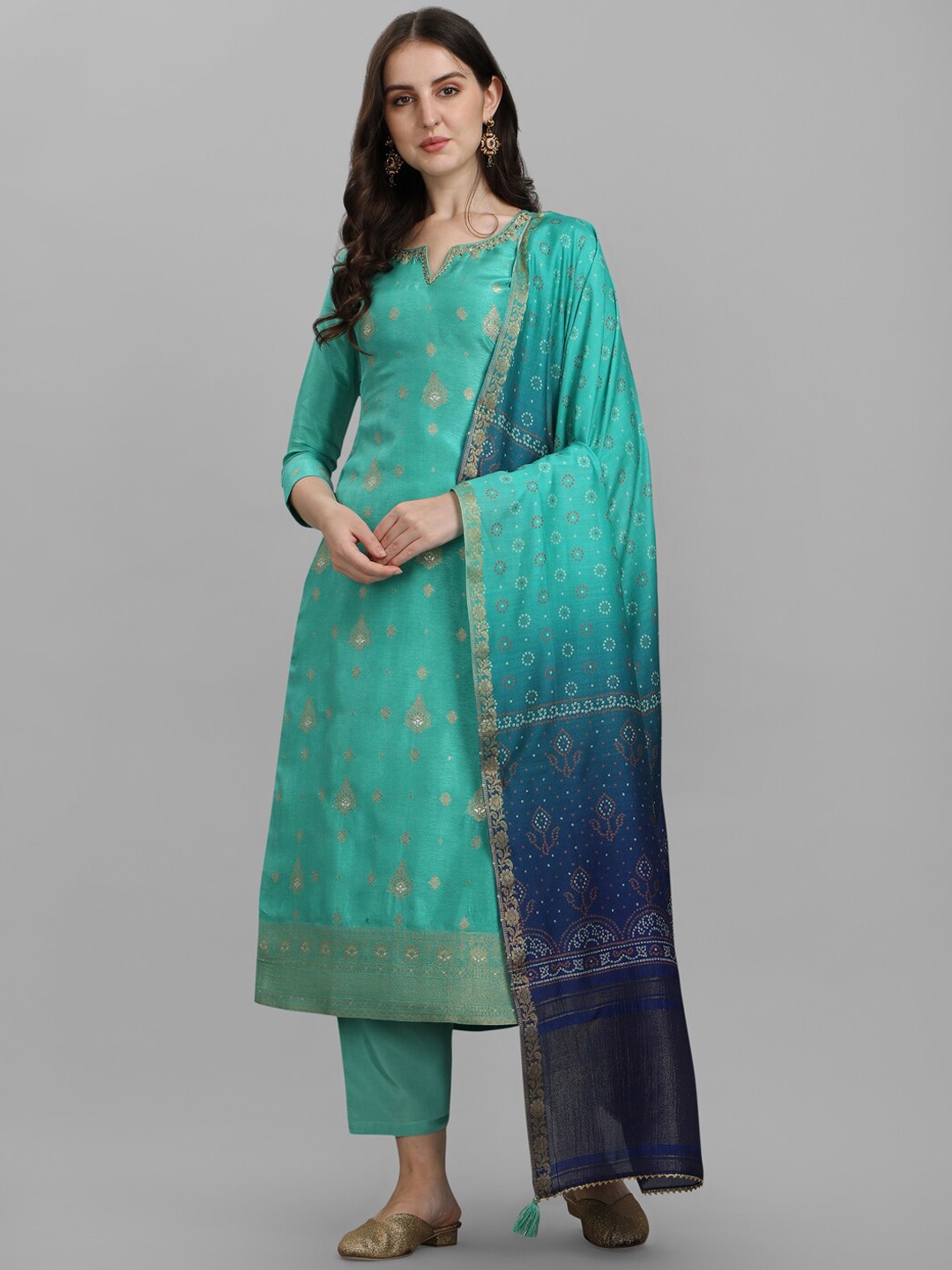 

Seerat Women Green Embroidered Layered Pure Silk Kurti with Palazzos