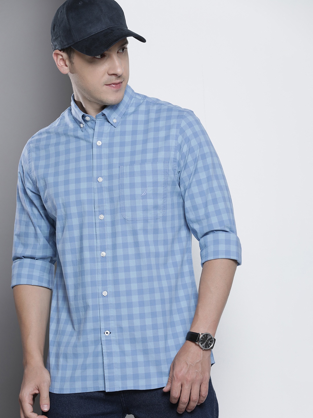 

Nautica Slim Fit Button-Down Collar Checked Casual Shirt, Blue