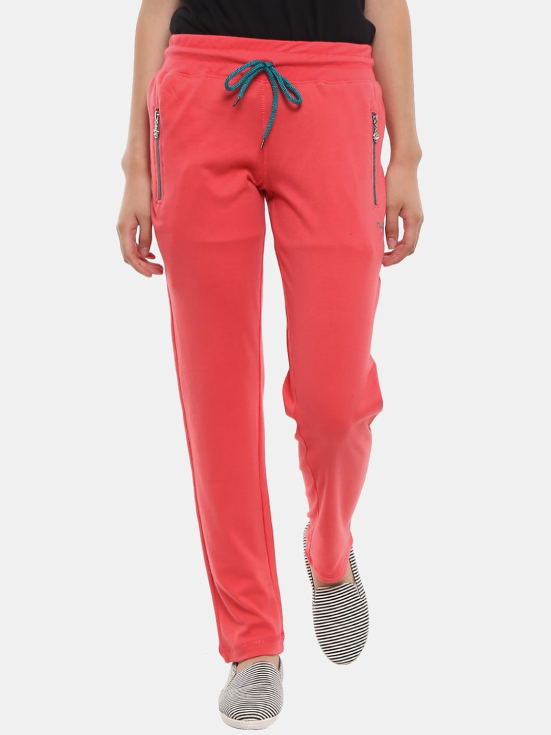 

V-Mart Coral-Coloured Solid Cotton Track Pants, Orange