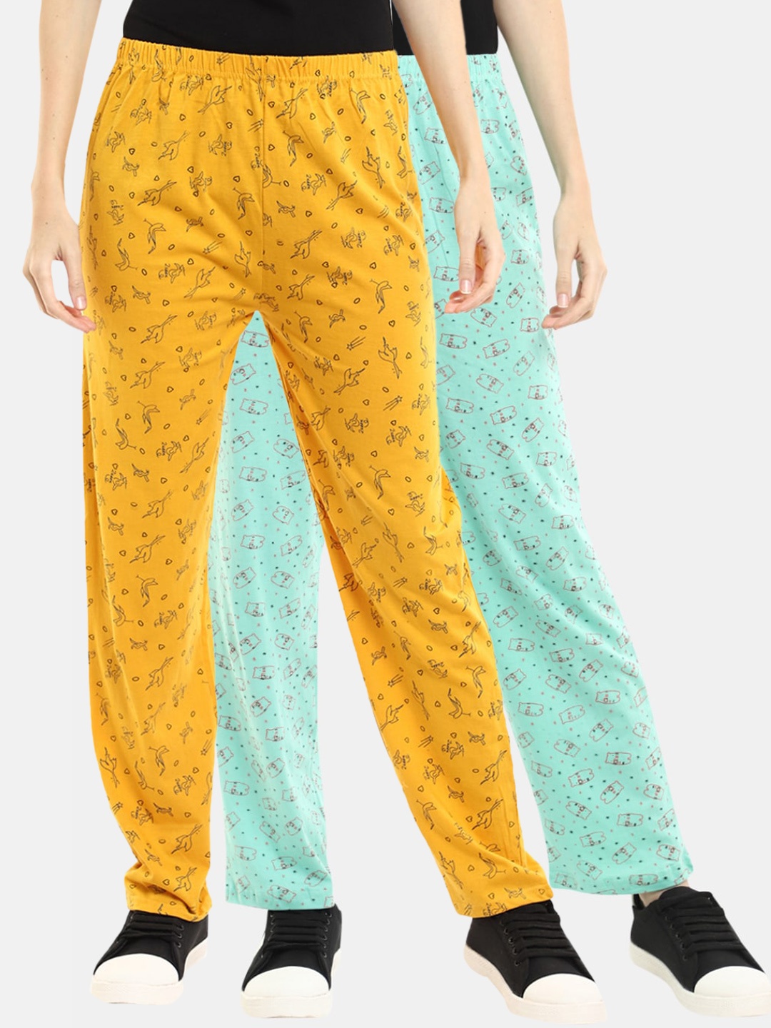 

V-Mart Women Sea Green & Mustard Yellow Pack of 2 Printed Track Pants