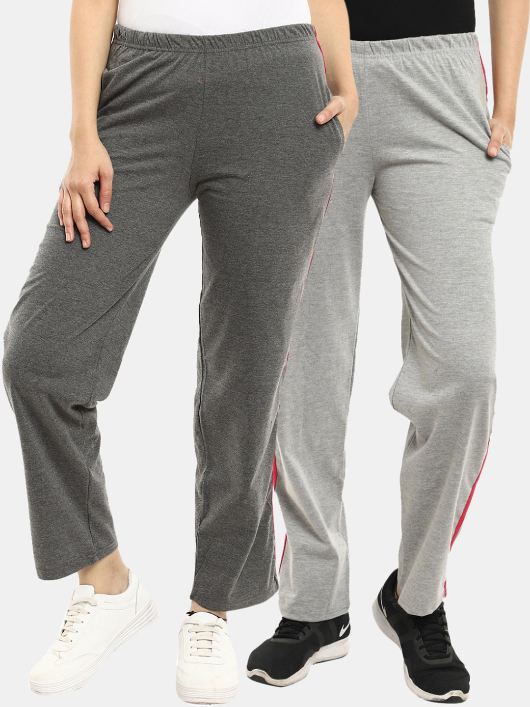 

V-Mart Women Pack of 2 Solid Cotton Track Pants, Charcoal