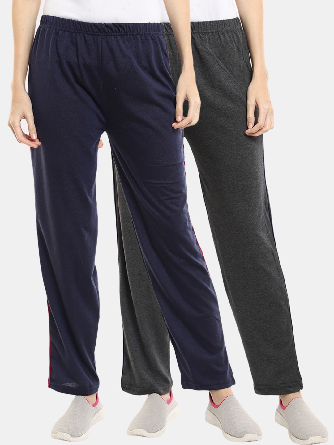 

V-Mart Women Pack of 2 Navy Blue & Charcoal Grey Solid Track Pants