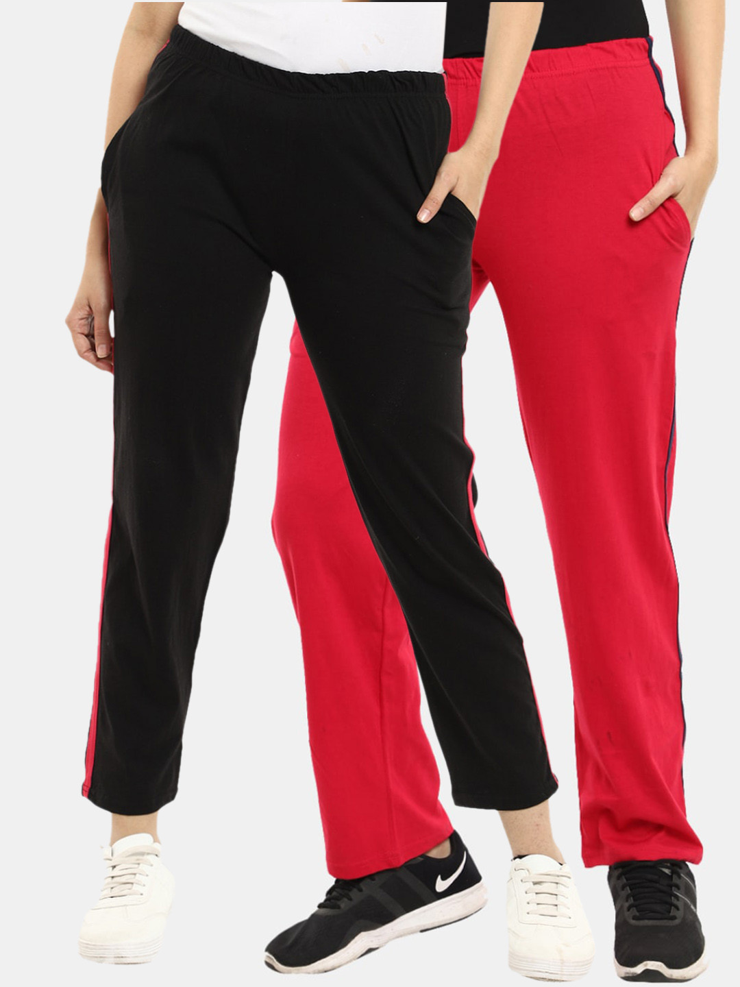 

V-Mart Women Pack of 2 Solid Cotton Track Pants, Black