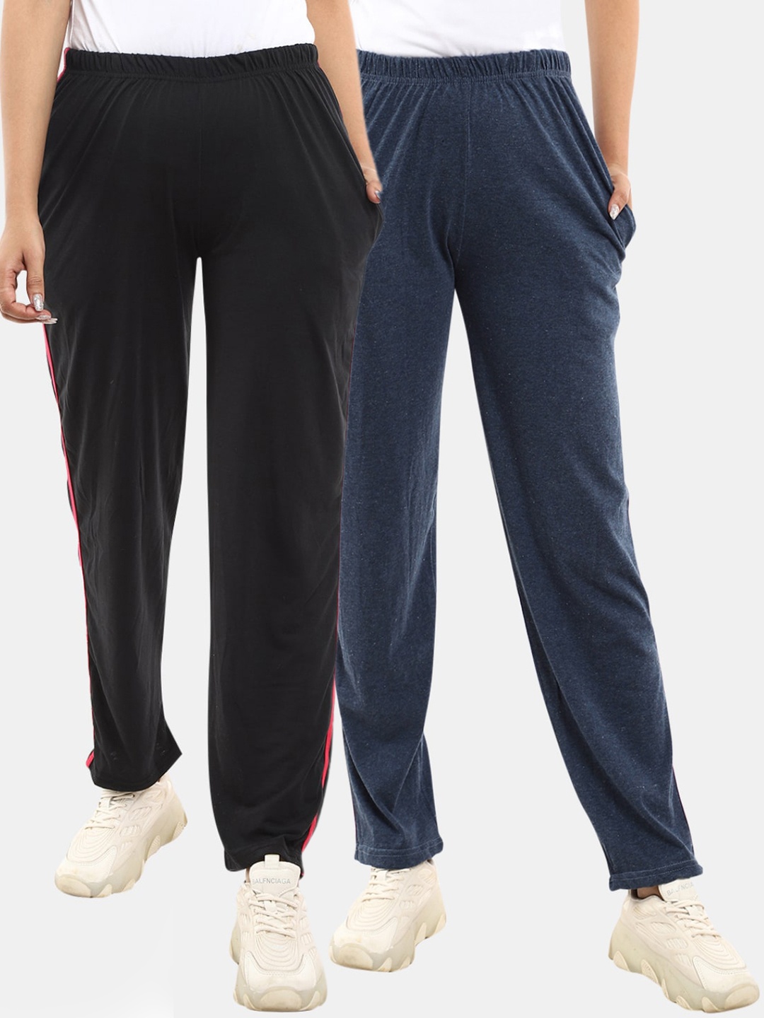 

V-Mart Women Pack of 2 Solid Cotton Track Pants, Black