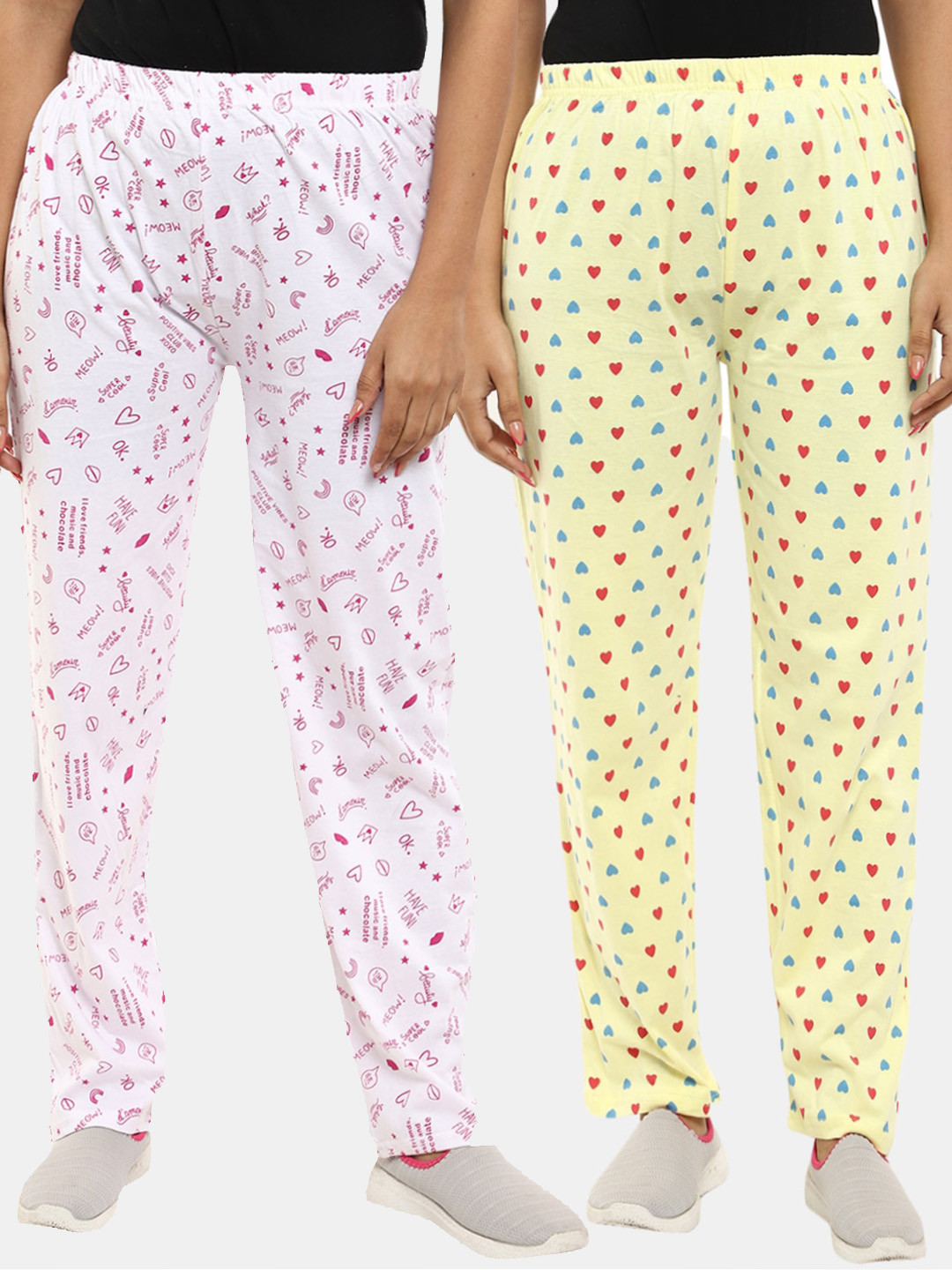 

V-Mart Pack of 2 Women Yellow & Off White Printed Track Pant