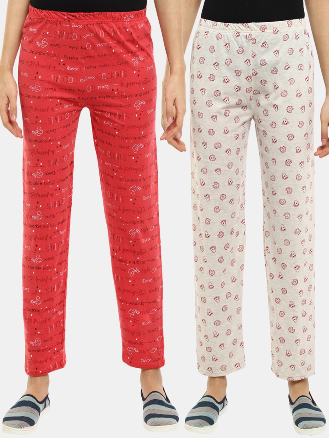 

V-Mart Women Pack of 2 Cotton Track Pants, White