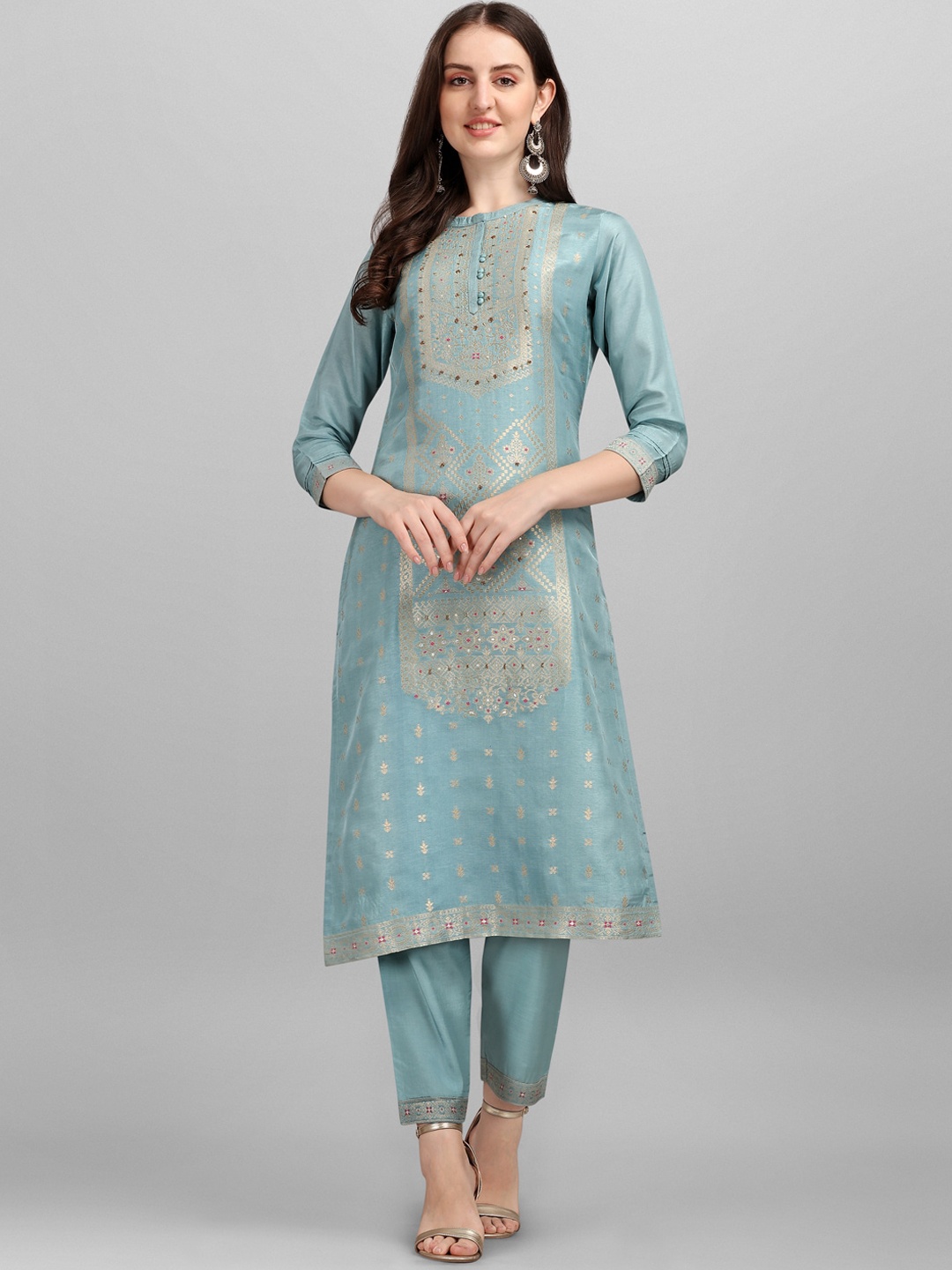 

Seerat Women Turquoise Blue Pure Silk Kurta with Trousers