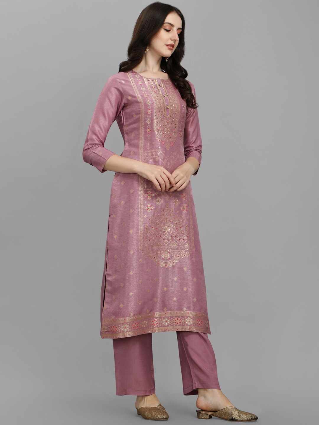 

Seerat Women Violet Panelled Pure Silk Kurti with Trousers