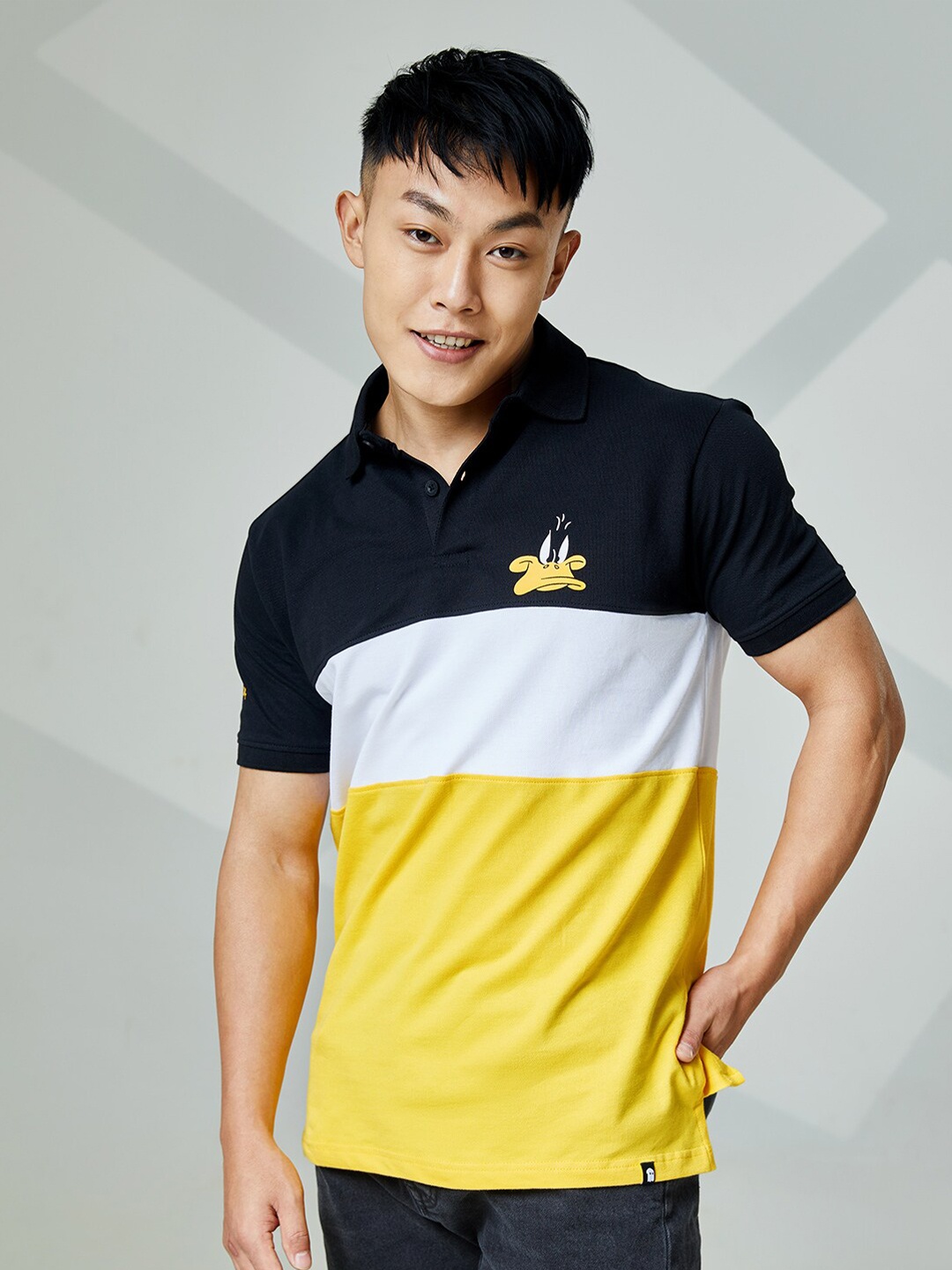 

The Souled Store Men Yellow Looney Tunes Colourblocked Polo Collar T-shirt