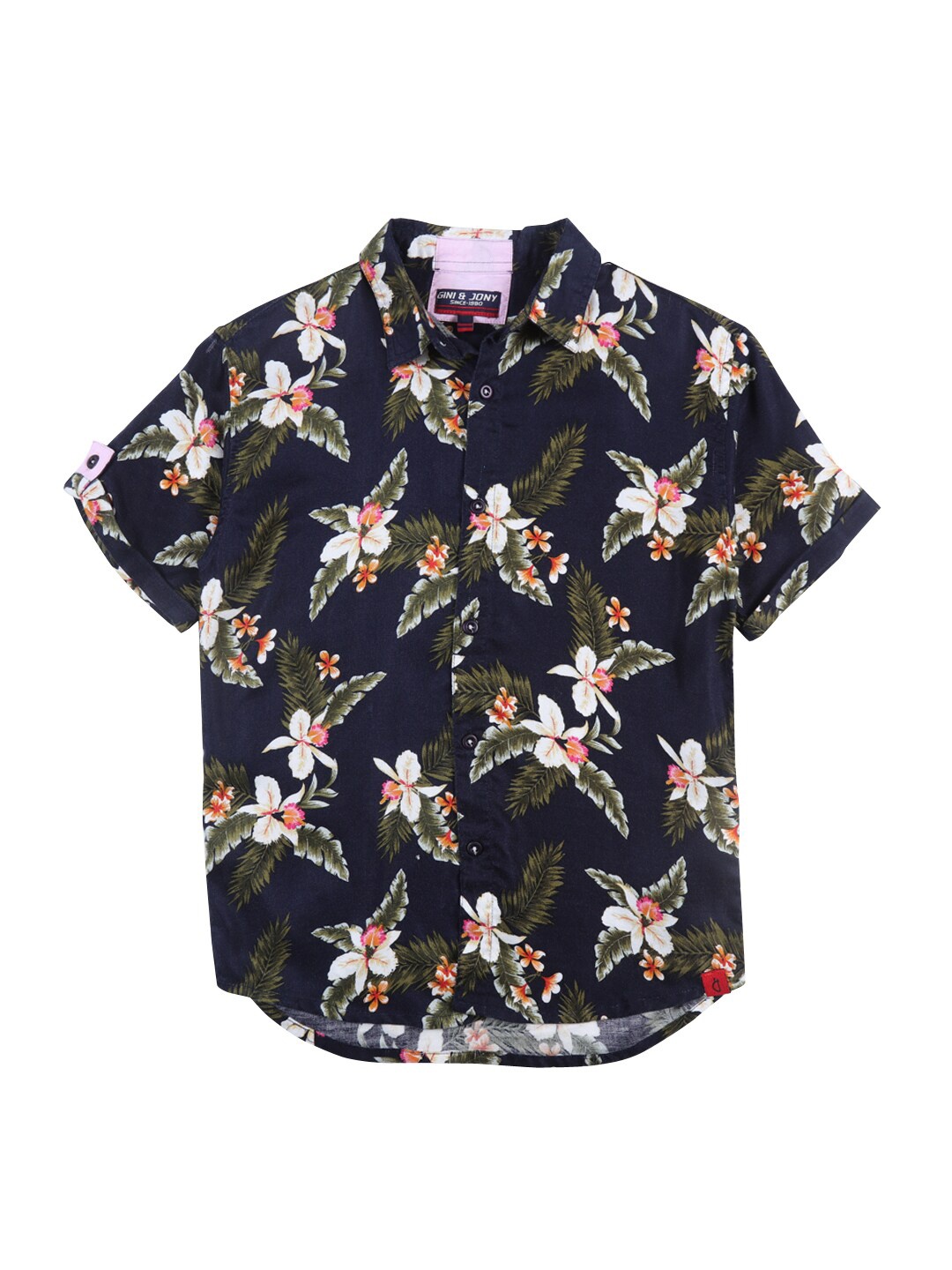 

Gini and Jony Boys Navy Blue Floral Printed Casual Shirt