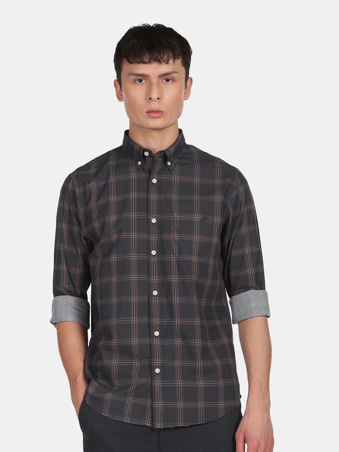 

Aeropostale Men Black Checked Casual Shirt