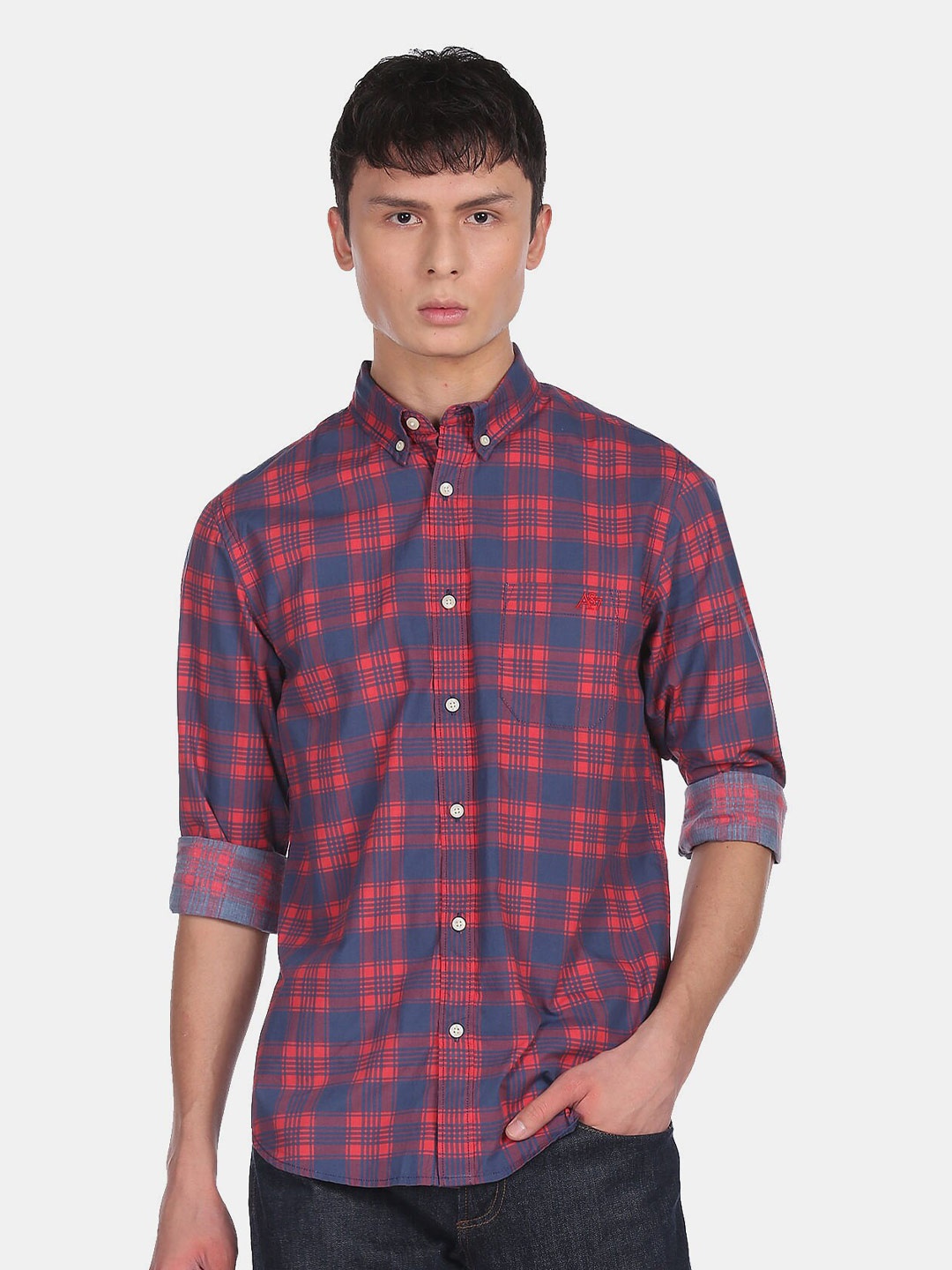 

Aeropostale Men Red Tartan Checks Checked Casual Shirt