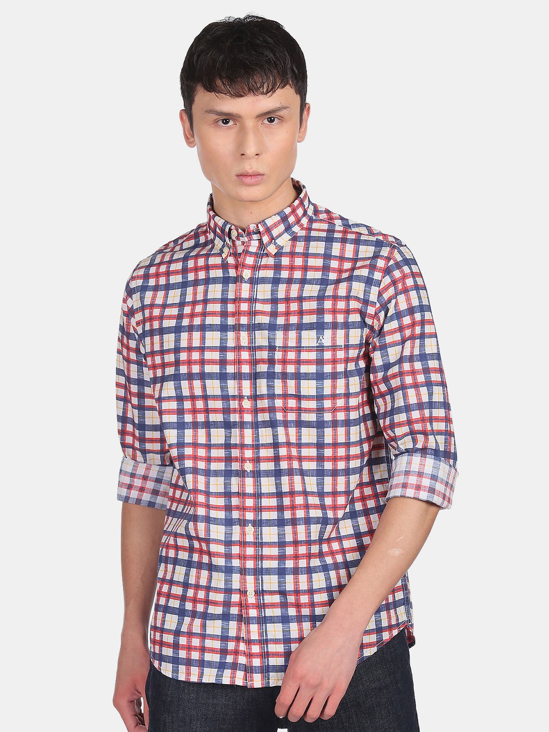 

Aeropostale Men Red Tartan Checks Checked Casual Shirt