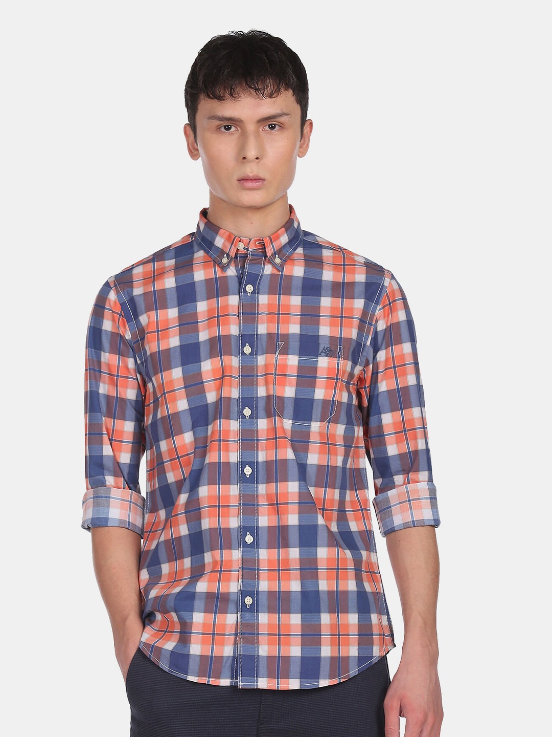 

Aeropostale Men Orange Tartan Checks Checked Casual Shirt