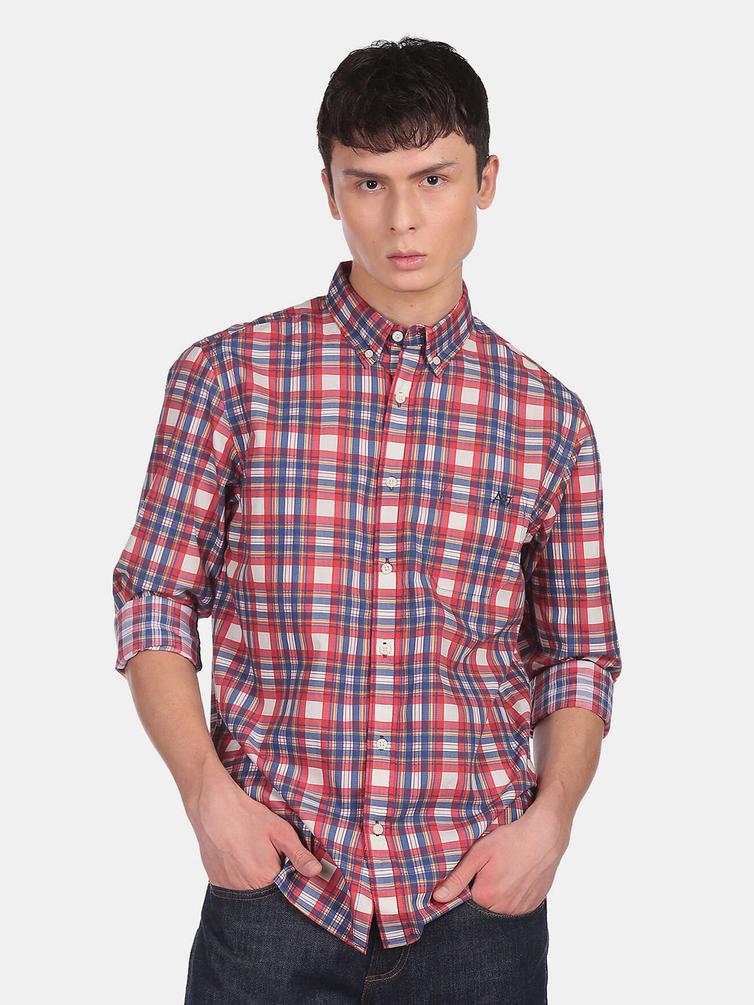 

Aeropostale Men Red Tartan Checks Checked Casual Shirt