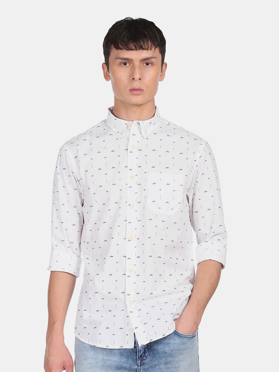 

Aeropostale Men White Printed Casual Shirt