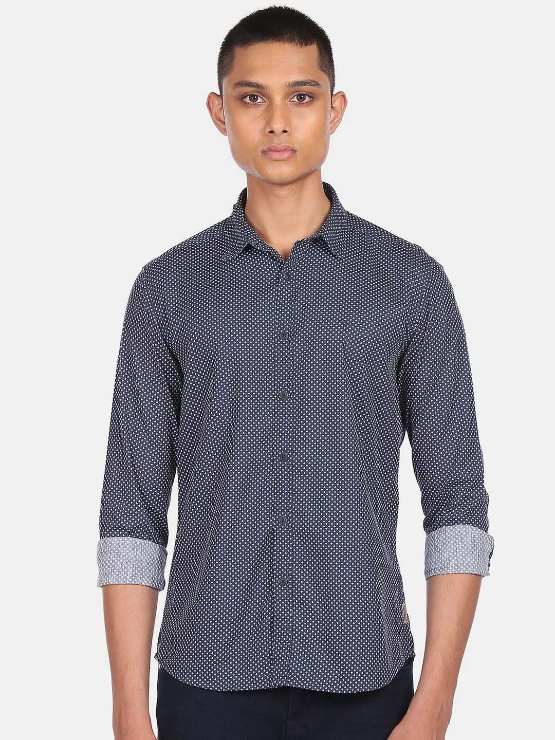 

Flying Machine Men Blue Printed Casual Shirt