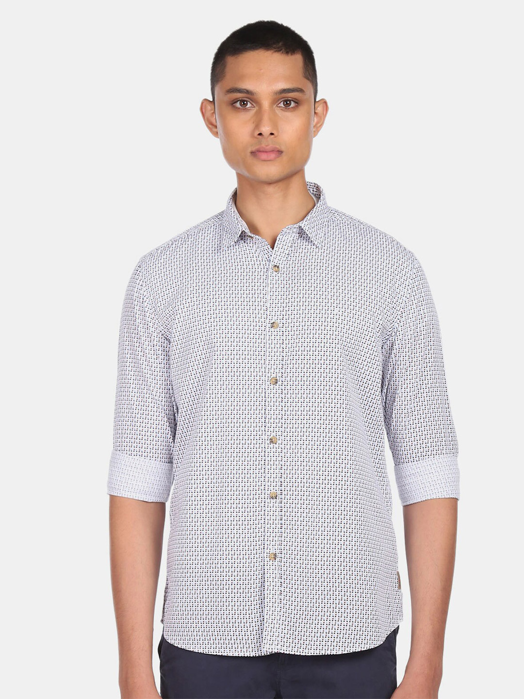 

Flying Machine Men White Printed Casual Shirt