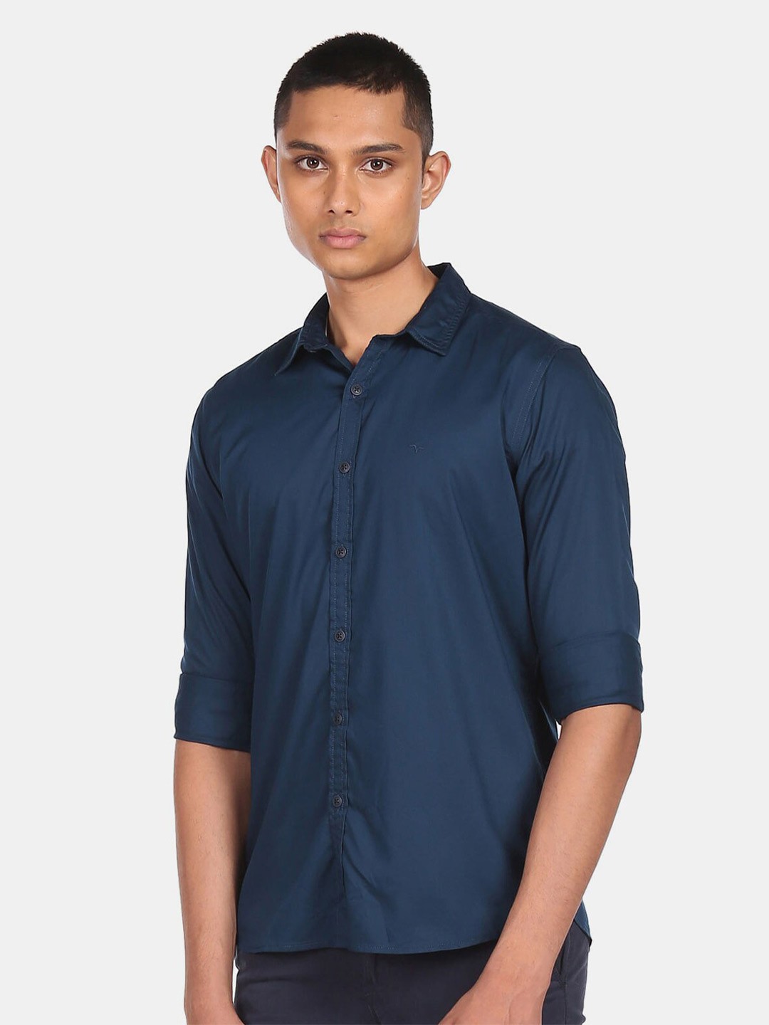 

Flying Machine Men Blue Spread Collar Casual Shirt