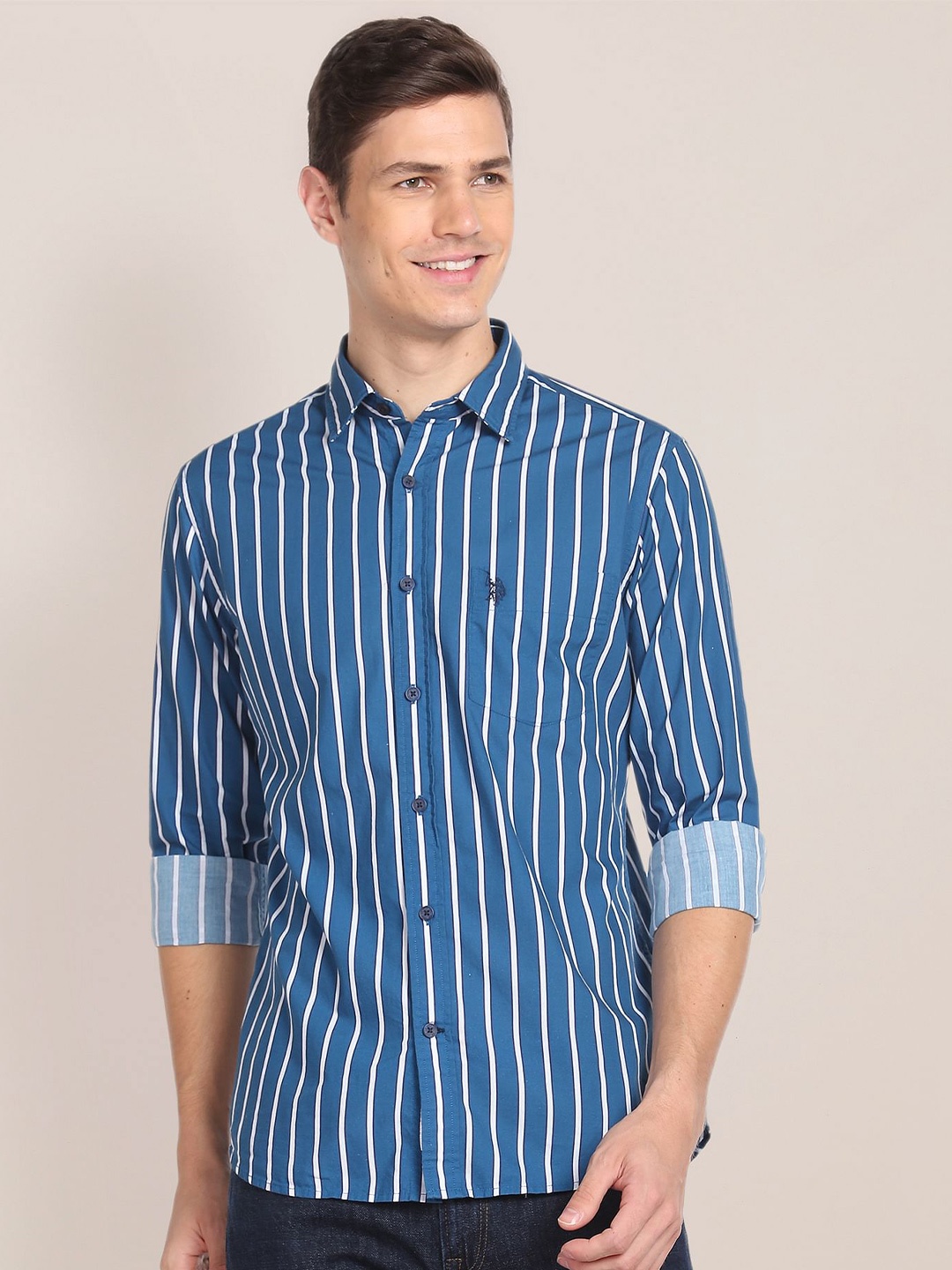 

U S Polo Assn Men Blue Striped Casual Shirt