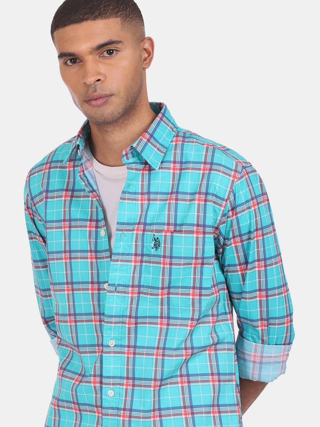 

U S Polo Assn Men Blue & Red Tartan Checked Casual Shirt