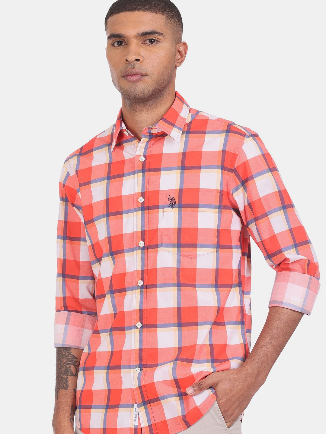 

U S Polo Assn Men Red Checked Casual Shirt