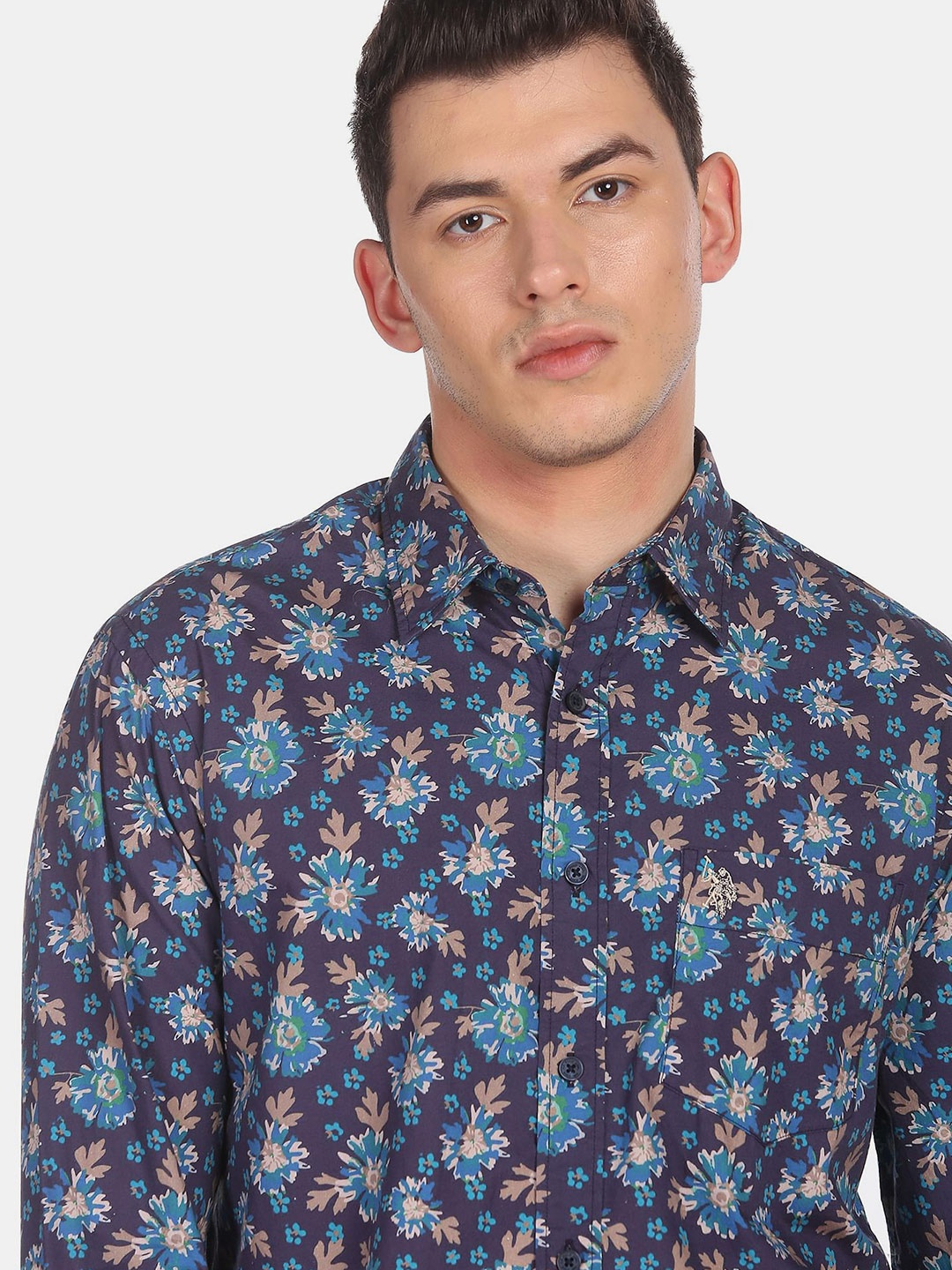 

U S Polo Assn Men Blue Printed Cotton Casual Shirt
