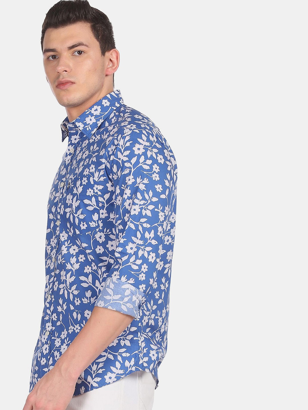 

U S Polo Assn Men Blue Floral Printed 100% Cotton Casual Shirt