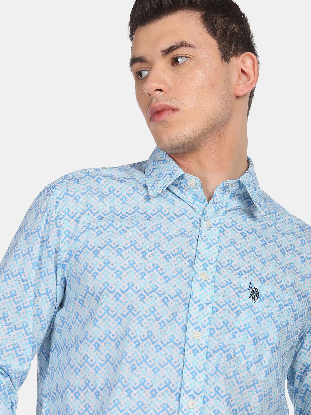 

U S Polo Assn Men Blue Printed Pure Cotton Casual Shirt