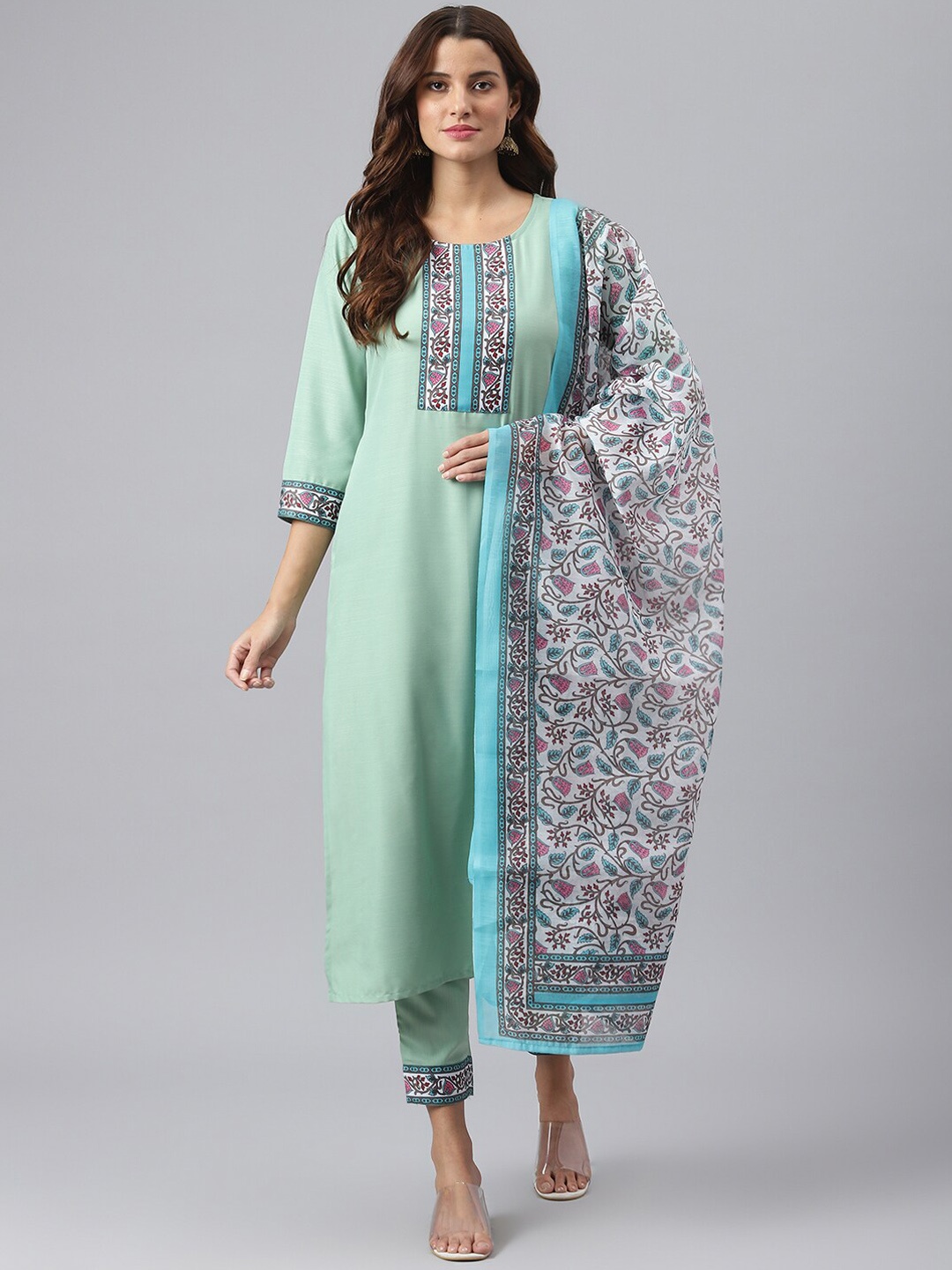 

KALINI Women Green Kurta with Trousers & With Dupatta
