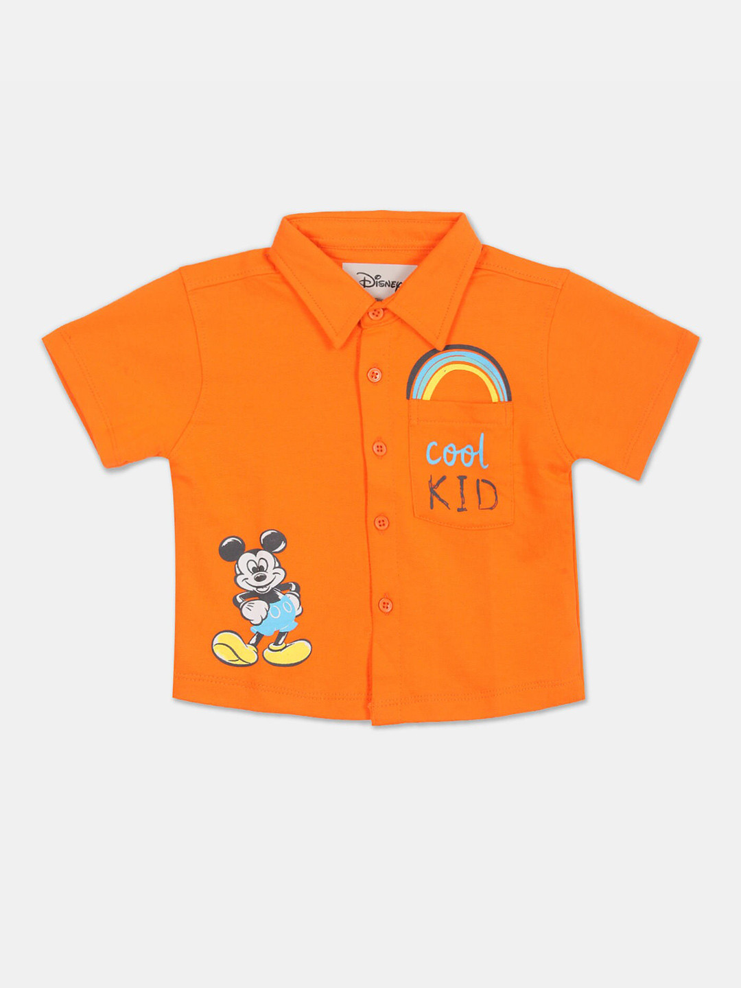 

Colt Boys Orange Mickey Mouse Printed Cotton Casual Shirt