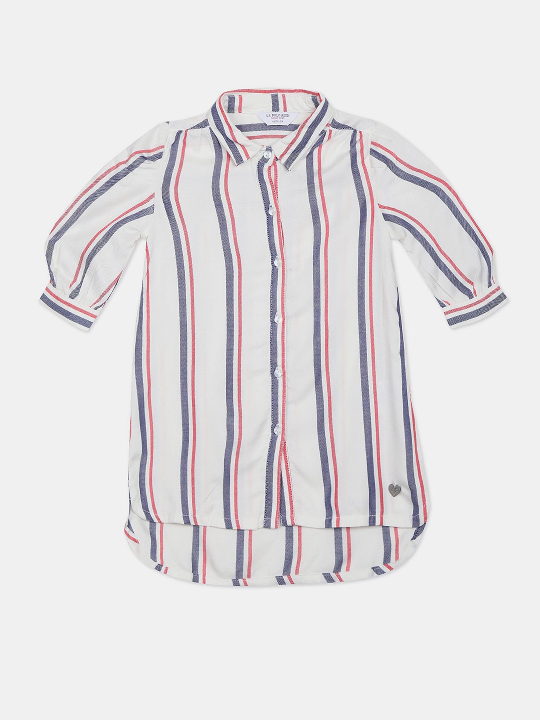 

U S Polo Assn Girls White & Red Striped Casual Shirt