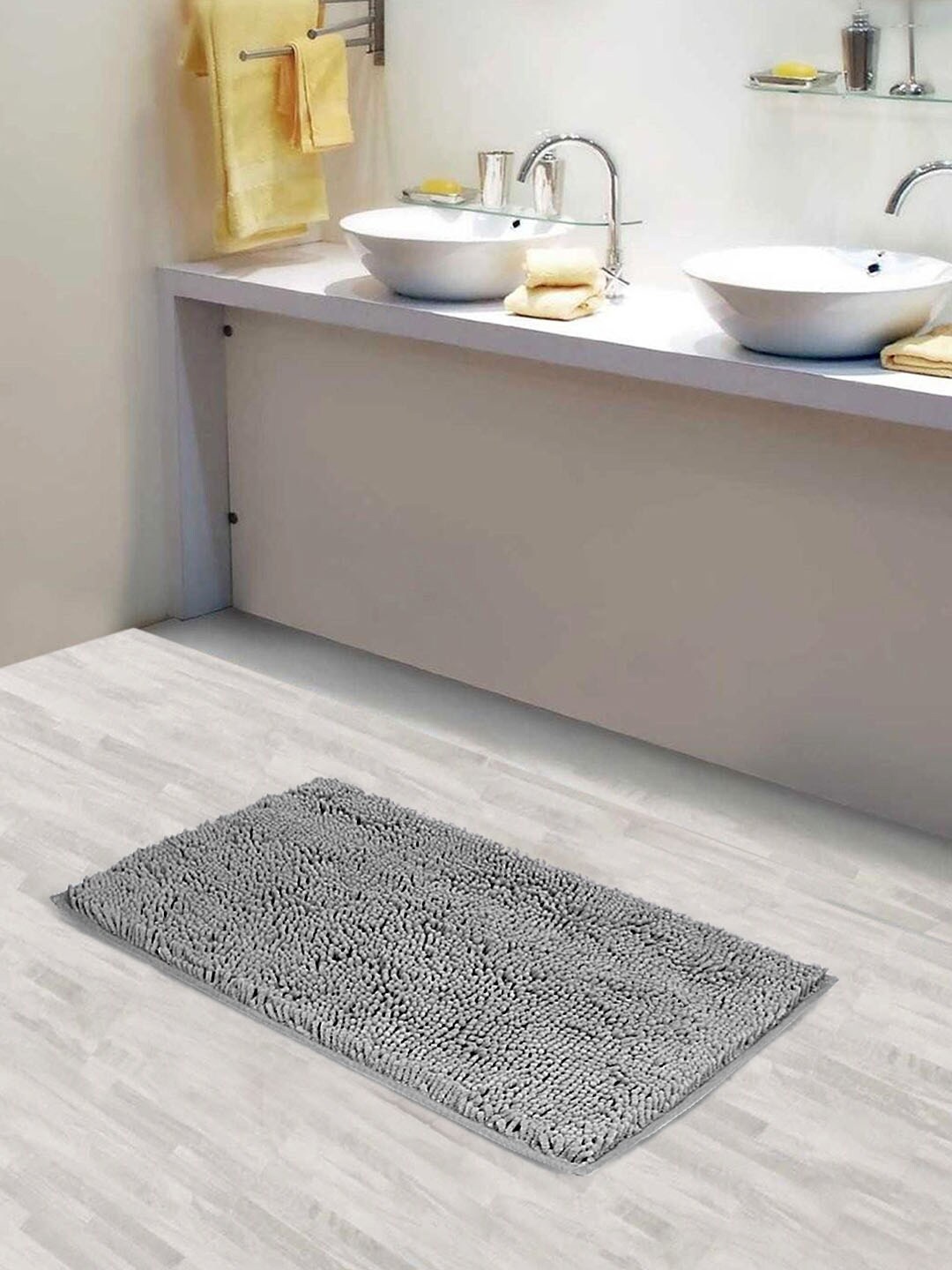 

Lushomes Grey Anti-Slip Bathmat with High Pile Microfiber