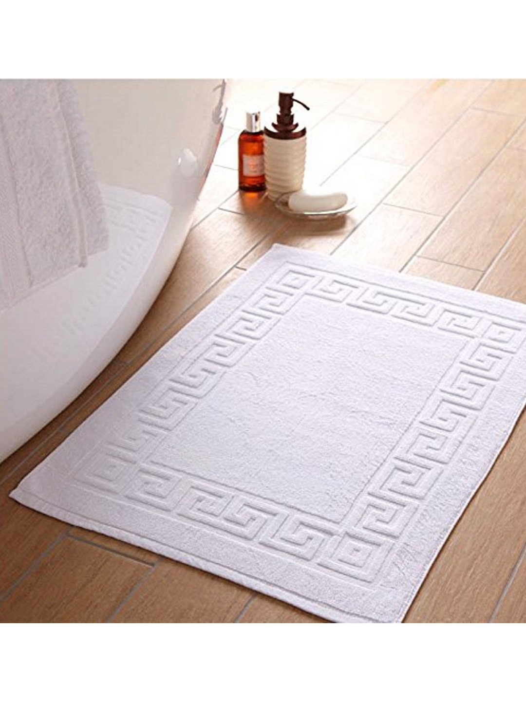 

Lushomes White 1000 GSM Super Soft Terry Cotton Greek Border Bathmat