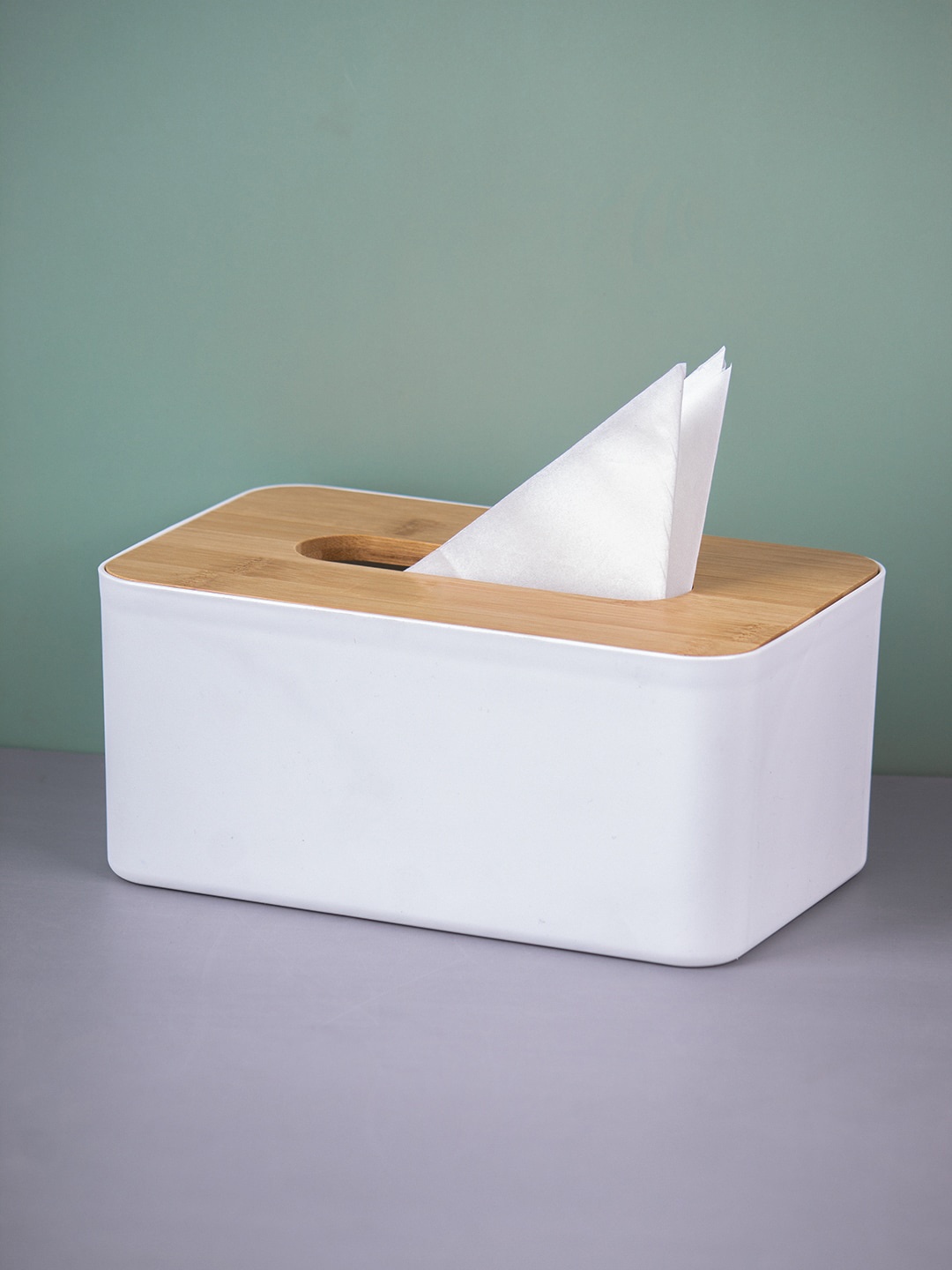 

MARKET99 White & Brown Solid Tissue Box Holder