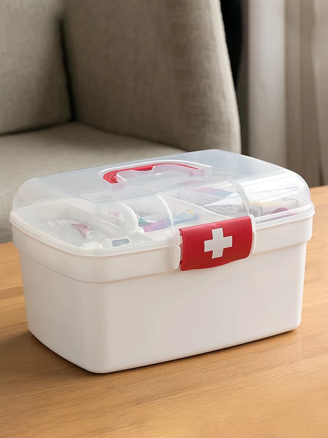 

MARKET99 Transparent & White First Aid Box