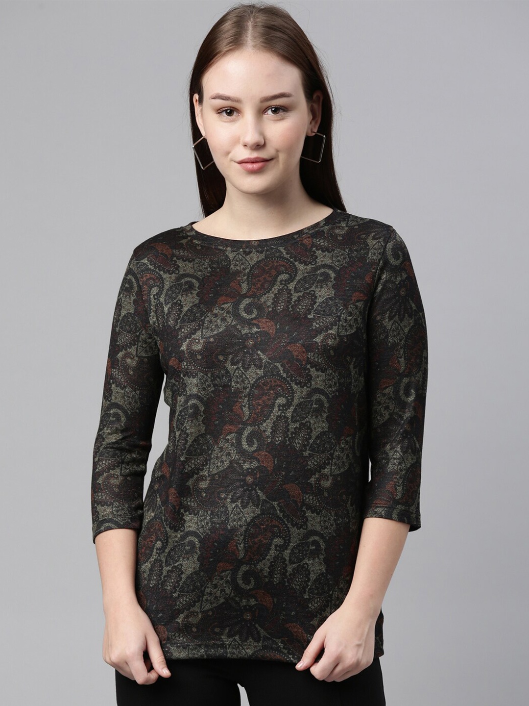 

LAYA Women Black Floral Printed T-shirt