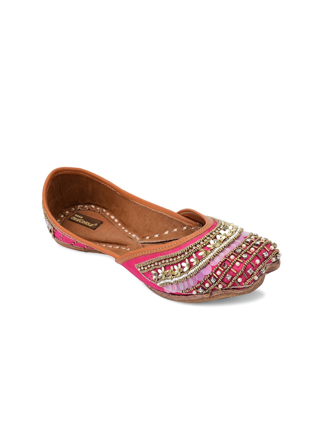 

DESI COLOUR Women Pink Embellished Ethnic Mojaris Flats