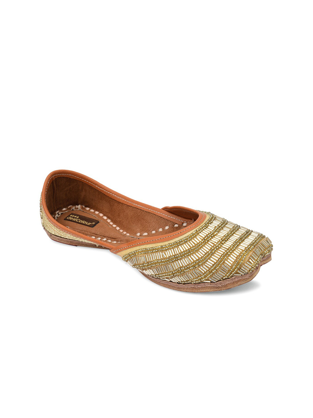 

DESI COLOUR Women Gold-Toned Ethnic Mojaris Flats